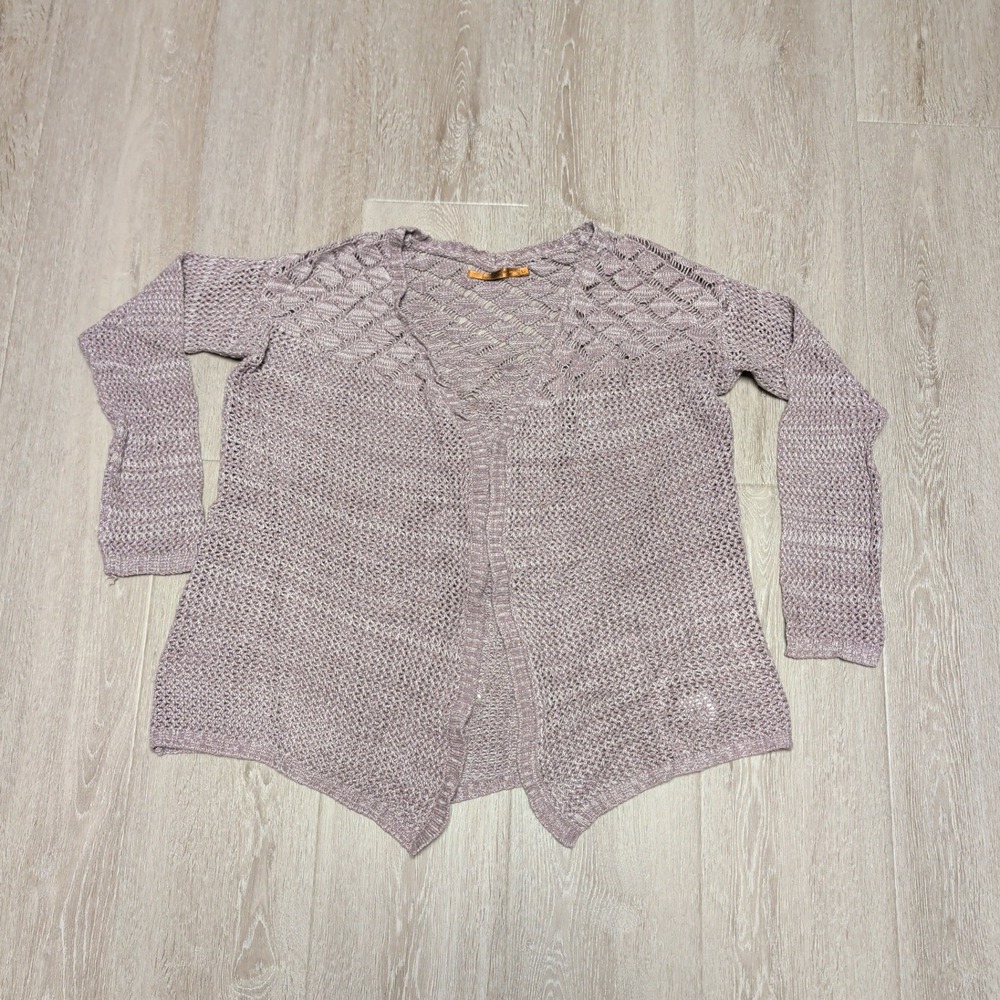 Beldini Womens‎ Large Purple Mauve Open Front Pointelle Knit Cardigan Sweater